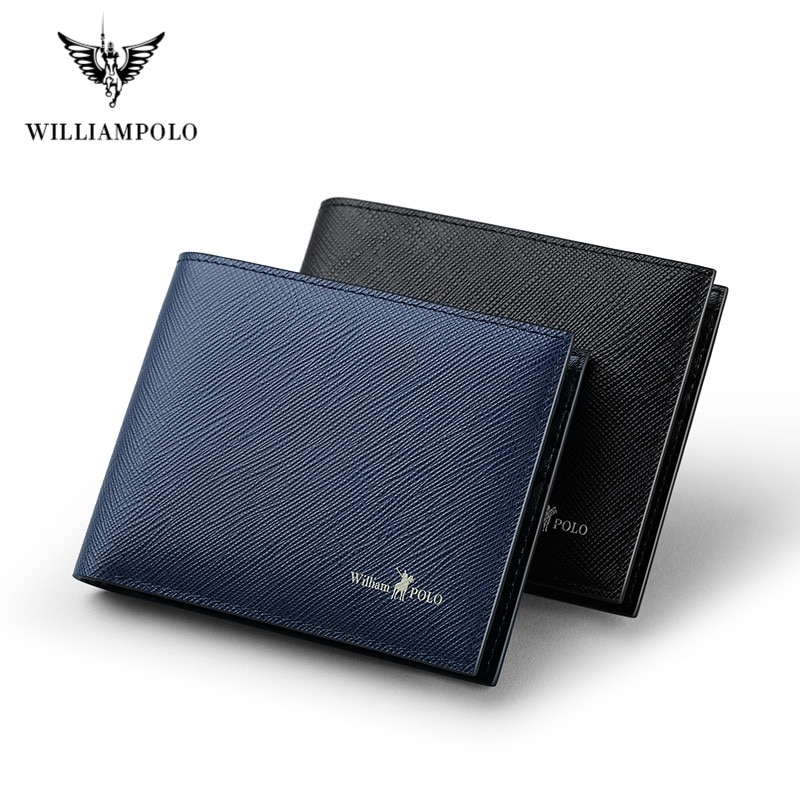 WilliamPolo Genuine Cowhide Luxury Leather Bi-fold Slim Wallets for Men