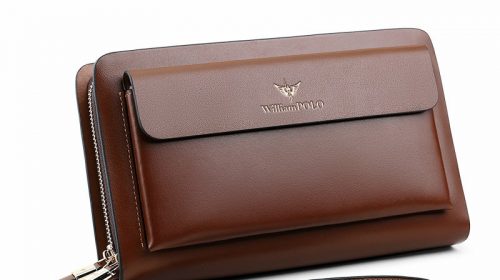 WilliamPolo Cowhide Leather Long Double Zipper Organizer Wallets for Men