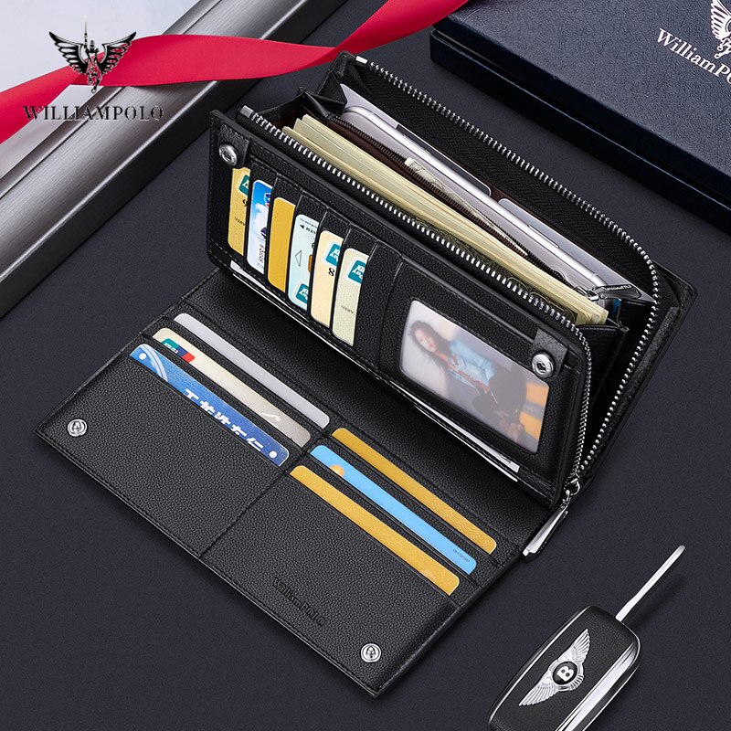 WilliamPolo Genuine Leather Luxury Zipper Wallets for Men