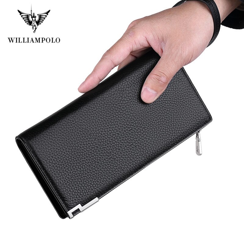 WilliamPOLO Brand Men's Wallet Luxury Designer Vintage Classic Top Quality  Leather Card Holder Purse Zipper Long Wallet For Men