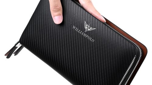 WilliamPolo Men’s Large Capacity Double Zipper Clutch Wallet