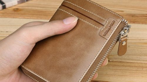 WilliamPolo Genuine Cow Leather Small Zipper Vintage Wallet for Men