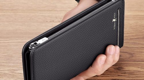 WilliamPolo Genuine Leather Long Zipper Wallets for Men