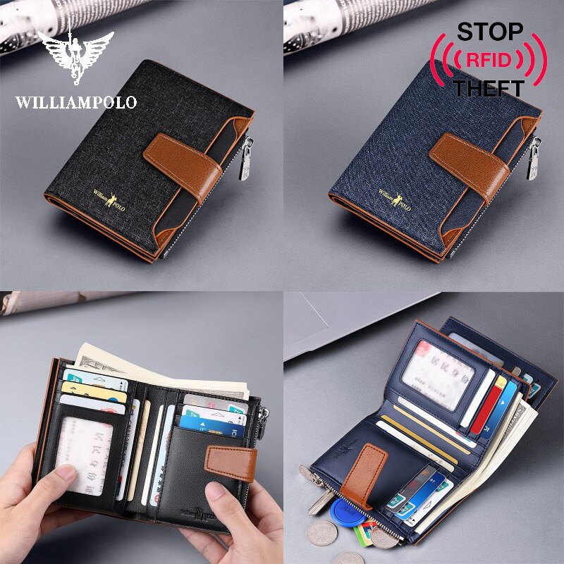 WilliamPolo Men’s RFID Blocking Luxury Canvas Zipper Wallets